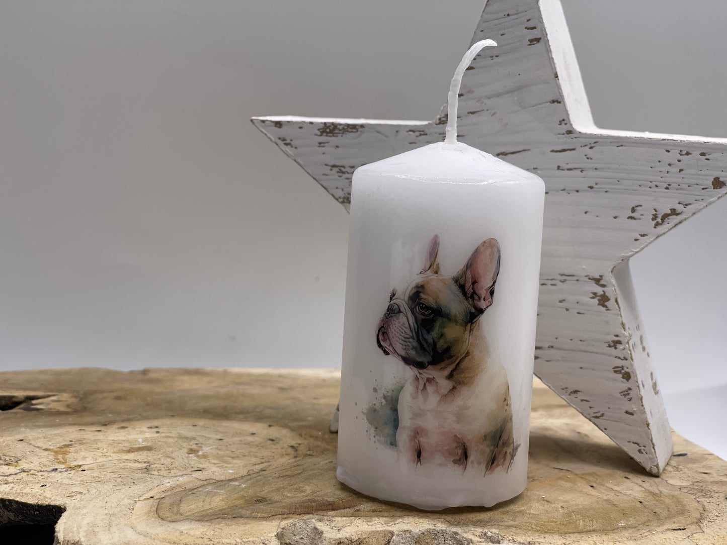 Französische Bulldogge Kerze / Stumpenkerze Watercolor #2
