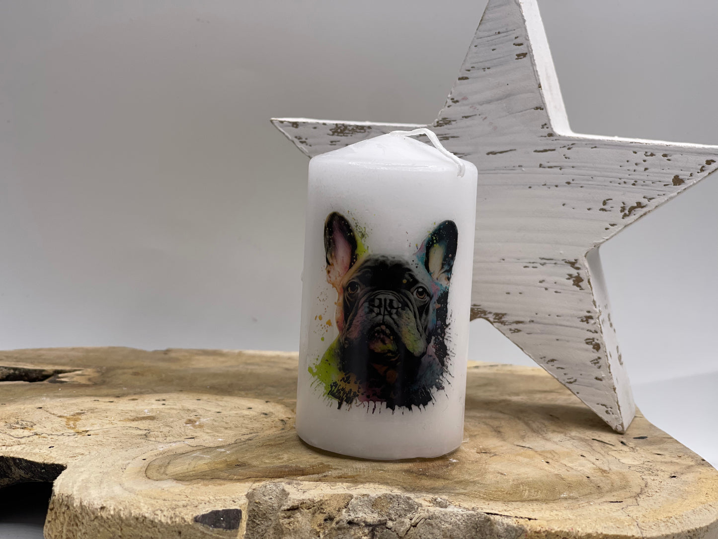 Französische Bulldogge Kerze / Stumpenkerze Watercolor #1