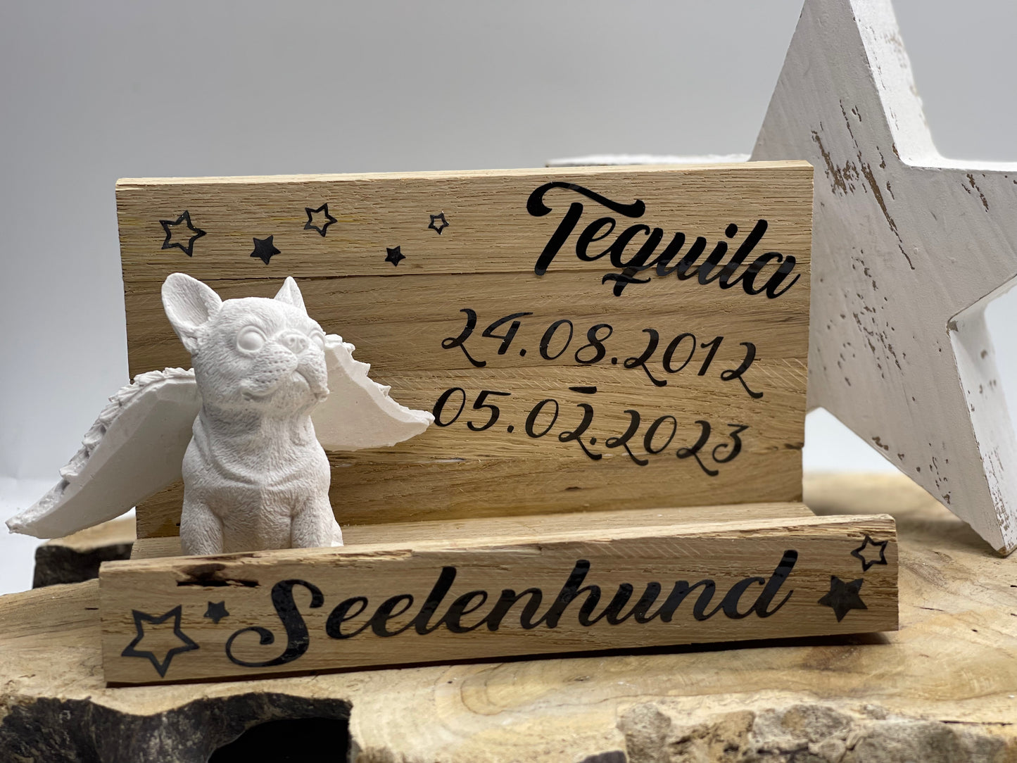 Französische Bulldogge Dekotablett / Holztablett - Erinnerung