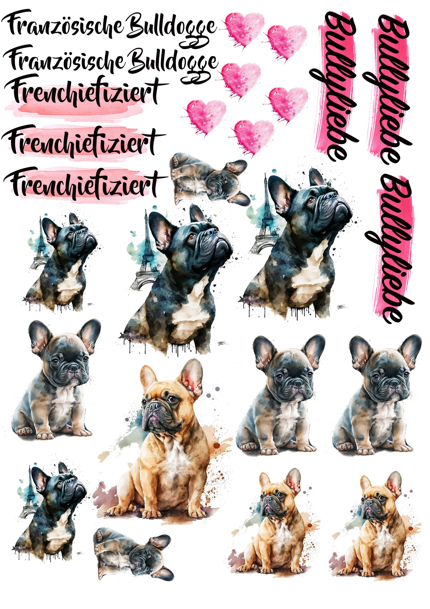 Französische Bulldogge Wasserschiebefolie / Kerzentattoos #17