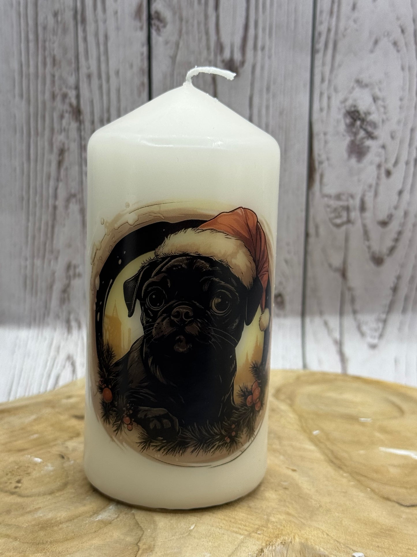 Mops Kerze / Stumpenkerze Weihnachten #1