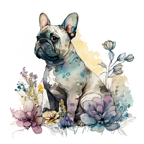 Französische Bulldogge Bügelbild Floral #19
