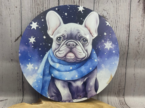 Französische Bulldogge Türschild / Dekoschild / Blechschild Weihnachten