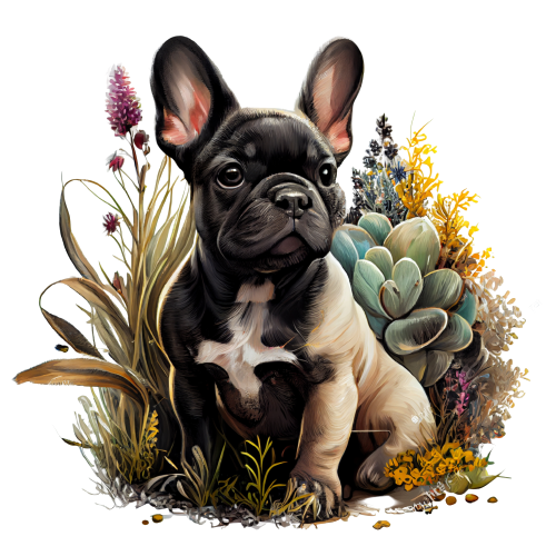 Französische Bulldogge Bügelbild Floral #23