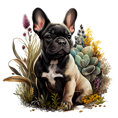 Französische Bulldogge Bügelbild Floral #23