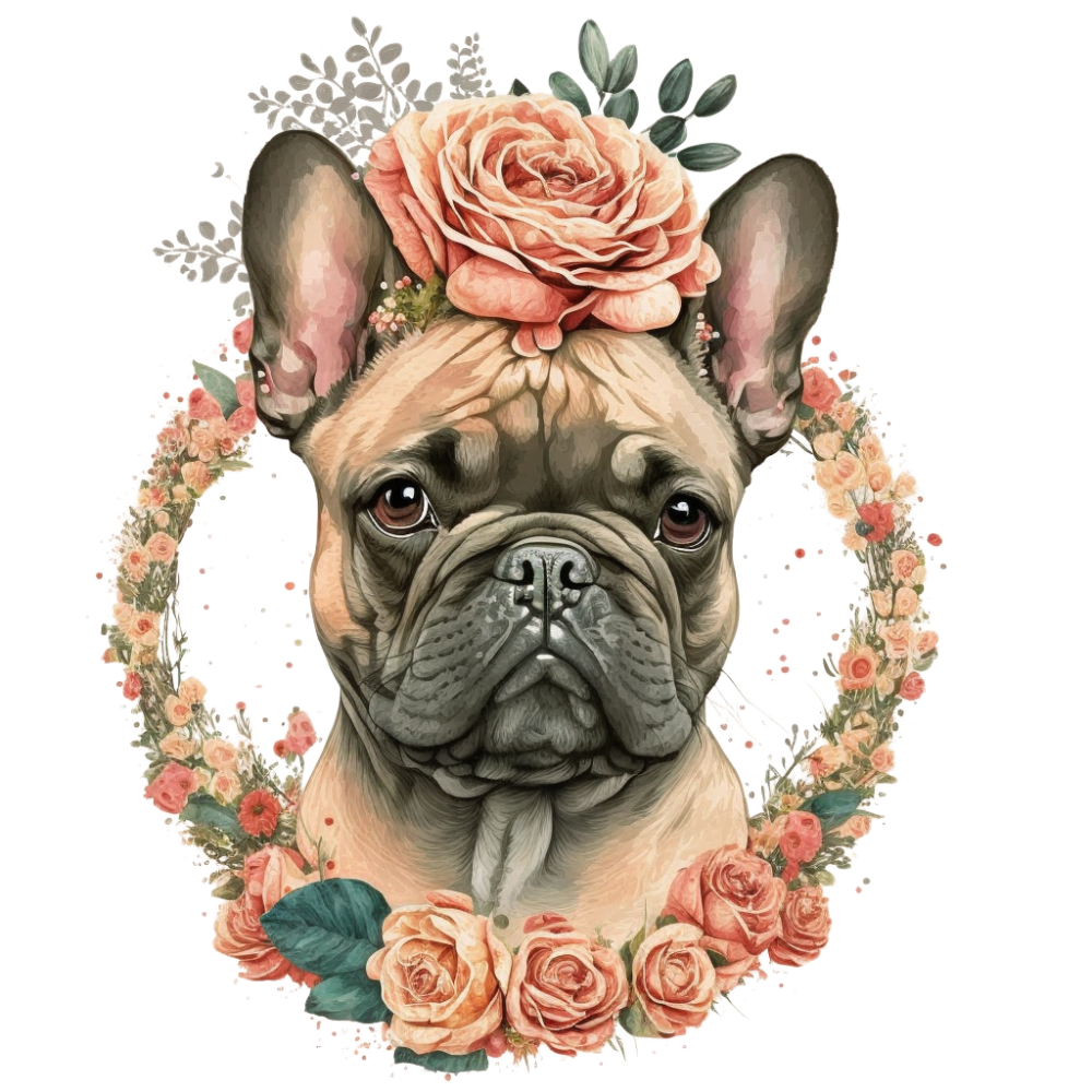 Französische Bulldogge Bügelbild Floral #14