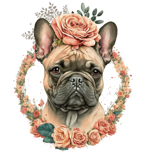 Französische Bulldogge Bügelbild Floral #14