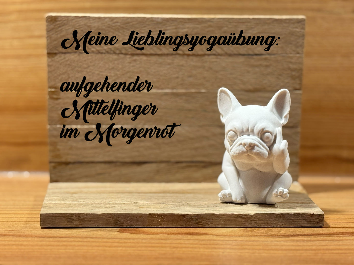 Französische Bulldogge Dekotablett / Holztablett - Mittelfinger