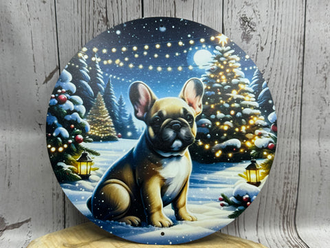 Französische Bulldogge Türschild / Dekoschild / Blechschild Weihnachten