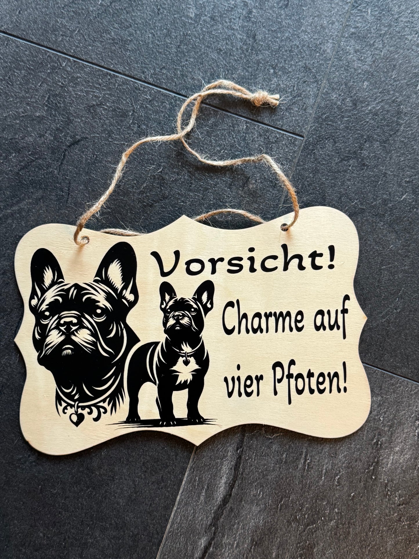 Französische Bulldogge Türschild / Dekoschild - Holz #6