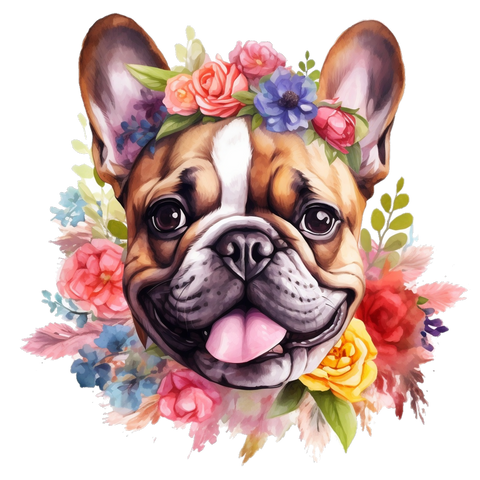 Französische Bulldogge Bügelbild Floral #22