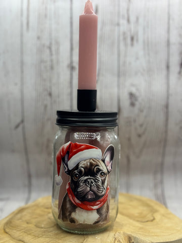 Französische Bulldogge Kerzenglas Weihnachten sofort versandbereit