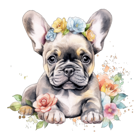Französische Bulldogge Bügelbild Floral #11