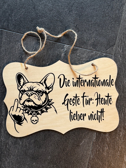 Französische Bulldogge Türschild / Dekoschild - Holz #2