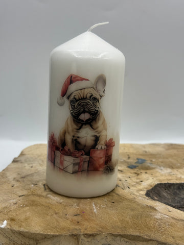 Französische Bulldogge Kerze / Stumpenkerze Weihnachten