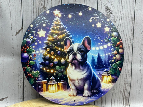 Französische Bulldogge Türschild / Dekoschild / Blechschild Weihnachten