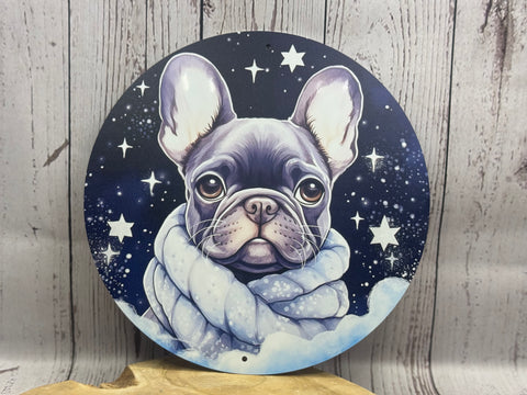 Französische Bulldogge Türschild / Dekoschild / Blechschild Weihnachten