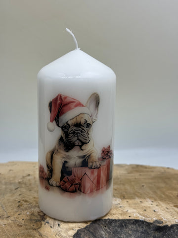 Französische Bulldogge Kerze / Stumpenkerze Weihnachten