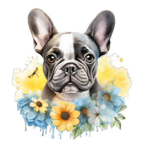 Französische Bulldogge Bügelbild Floral #2