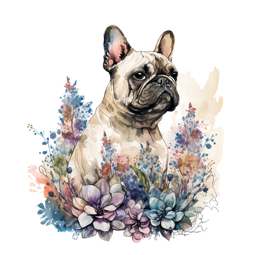 Französische Bulldogge Bügelbild Floral #17