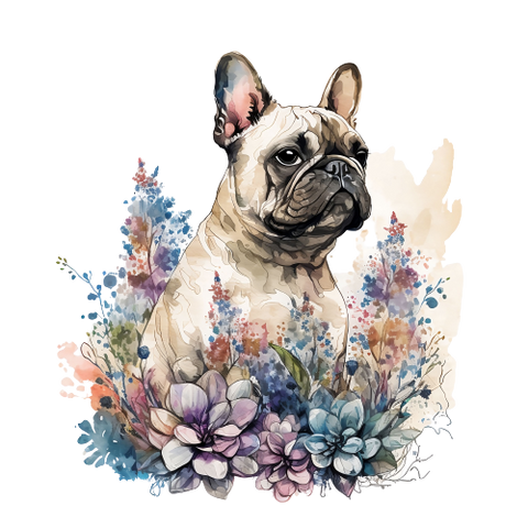 Französische Bulldogge Bügelbild Floral #17