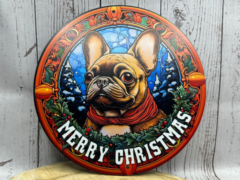 Französische Bulldogge Türschild / Dekoschild / Blechschild Weihnachten