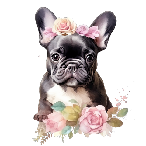 Französische Bulldogge Bügelbild Floral #3