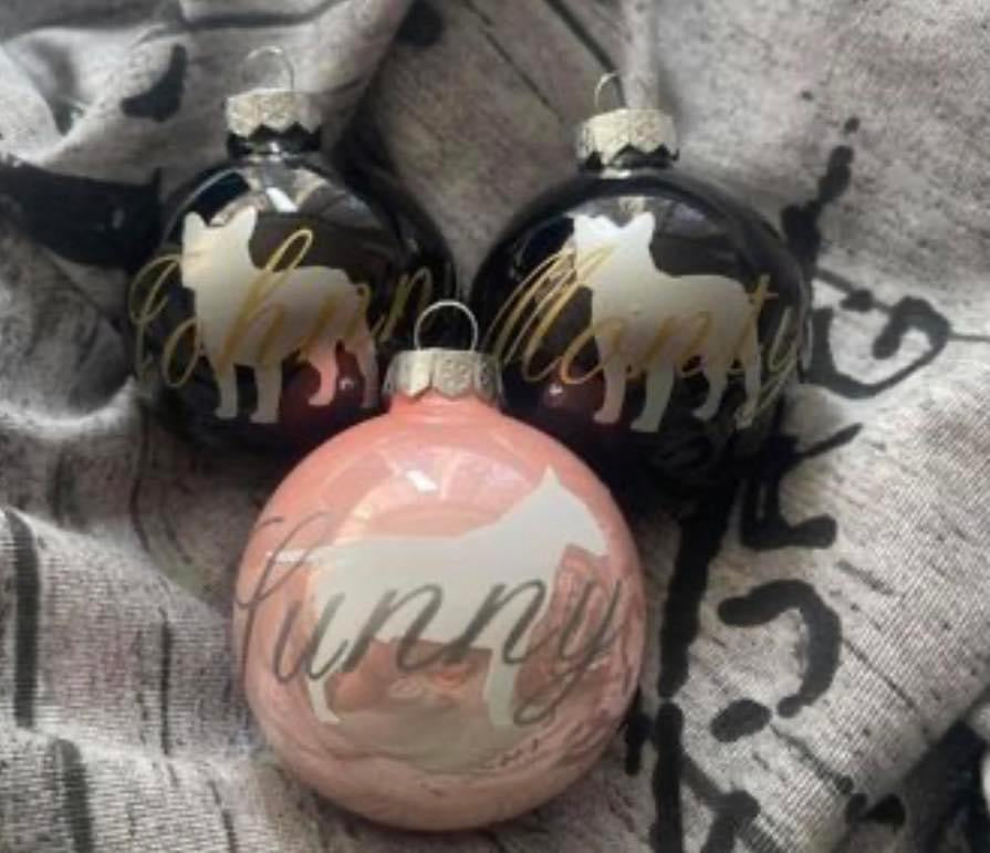 Weihnachtskugeln mit Wunschrasse und Namen aus Glas