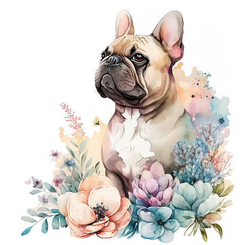 Französische Bulldogge Bügelbild Floral #16