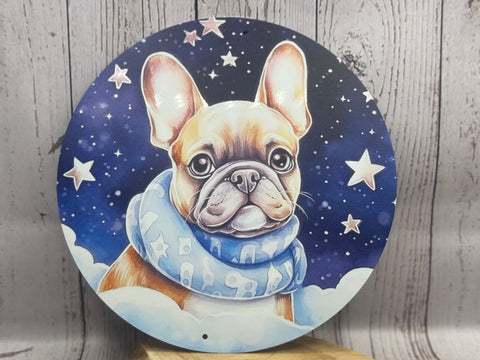 Französische Bulldogge Türschild / Dekoschild / Blechschild Weihnachten