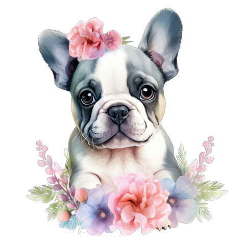 Französische Bulldogge Bügelbild Floral #6