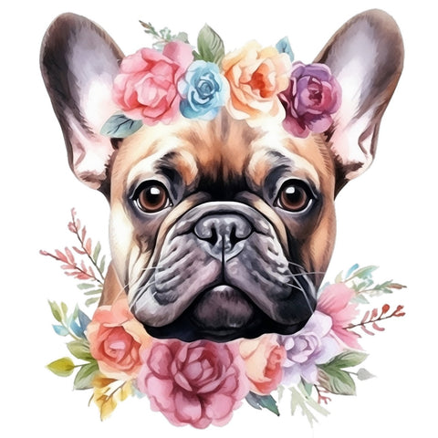 Französische Bulldogge Bügelbild Floral #28