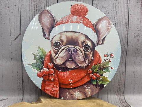 Französische Bulldogge Türschild / Dekoschild / Blechschild Weihnachten