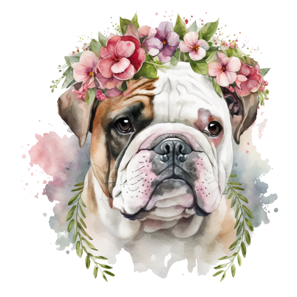 Englische Bulldogge Bügelbild Floral #3