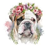 Englische Bulldogge Bügelbild Floral #3