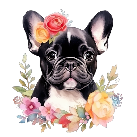 Französische Bulldogge Bügelbild Floral #4