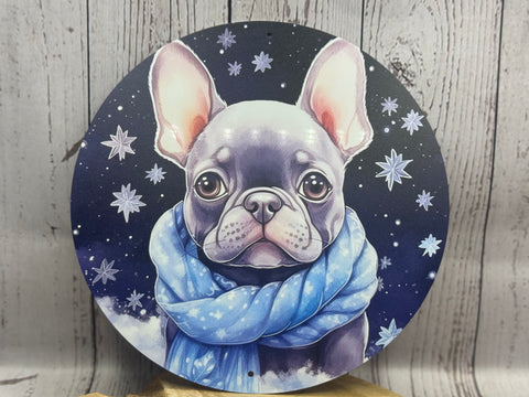 Französische Bulldogge Türschild / Dekoschild / Blechschild Weihnachten