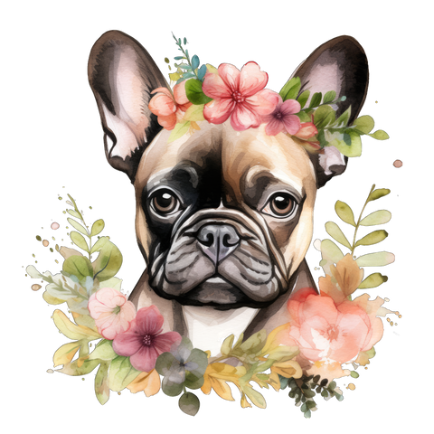 Französische Bulldogge Bügelbild Floral #1