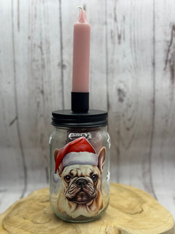 Französische Bulldogge Kerzenglas Weihnachten sofort versandbereit