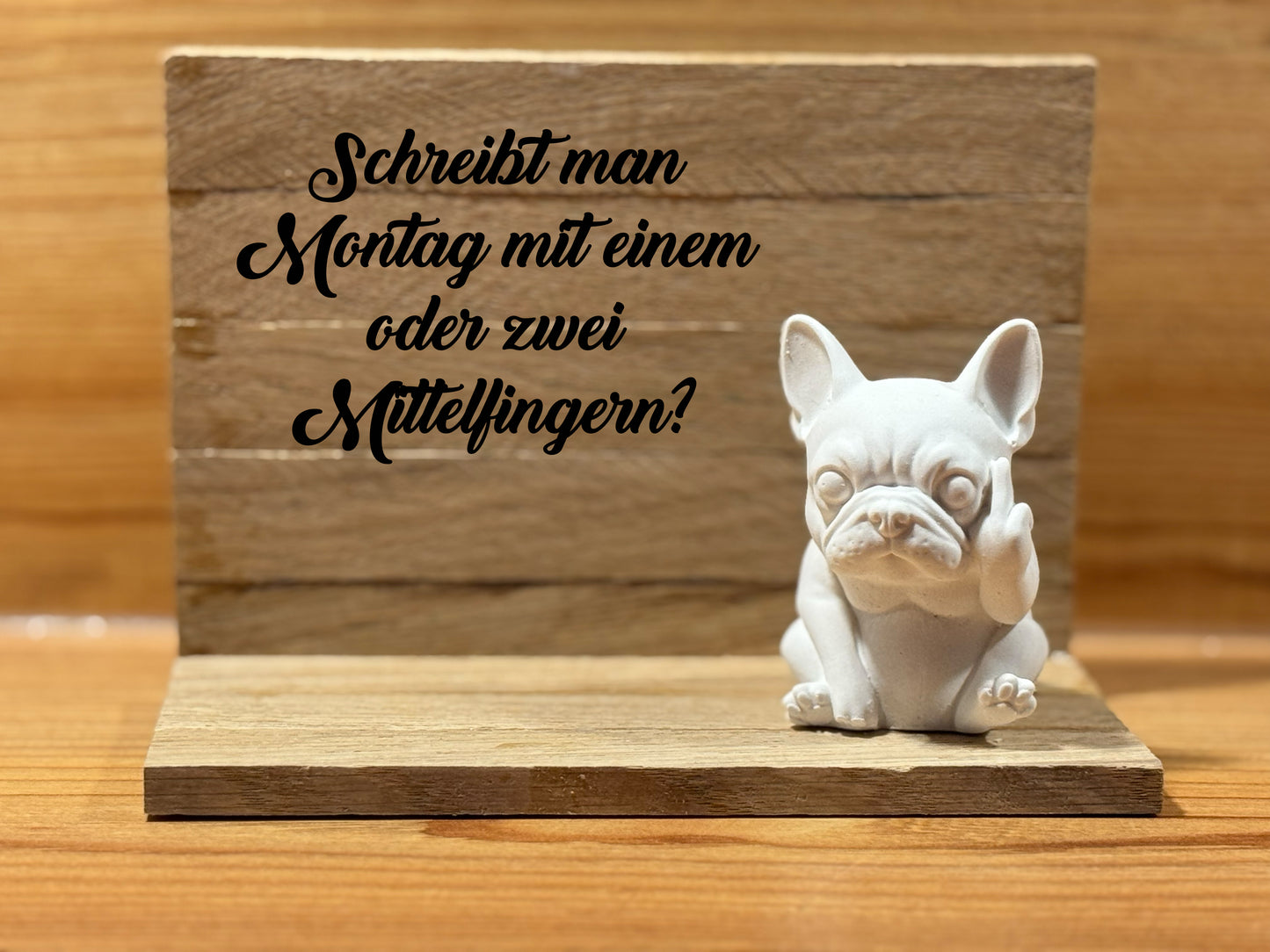 Französische Bulldogge Dekotablett / Holztablett - Mittelfinger