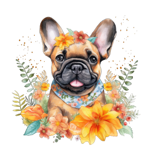 Französische Bulldogge Bügelbild Floral #13