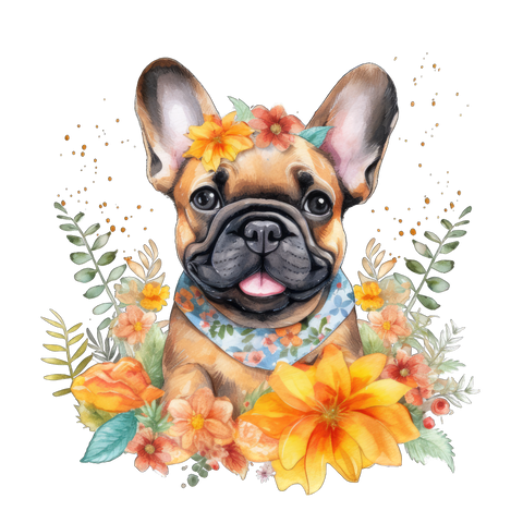Französische Bulldogge Bügelbild Floral #13