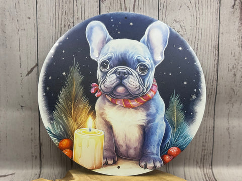 Französische Bulldogge Türschild / Dekoschild / Blechschild Weihnachten