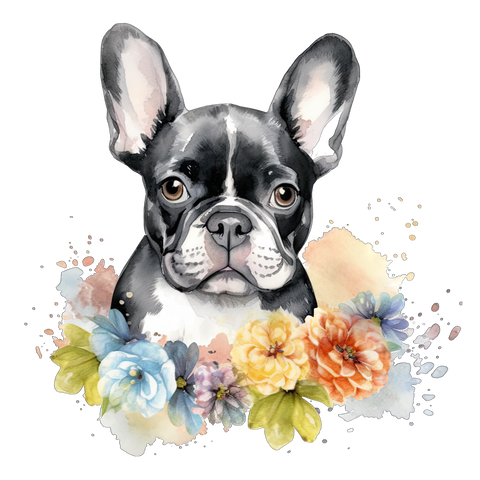 Französische Bulldogge Bügelbild Floral #10