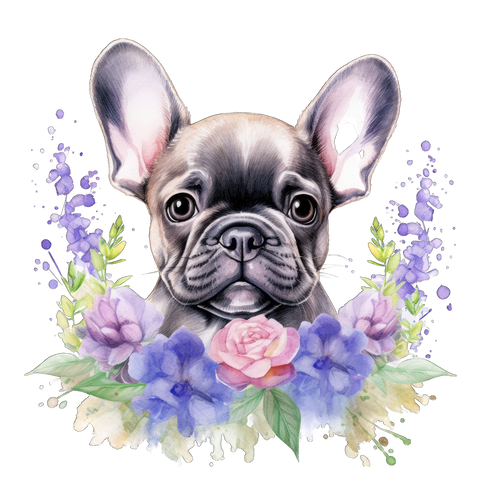 Französische Bulldogge Bügelbild Floral #7