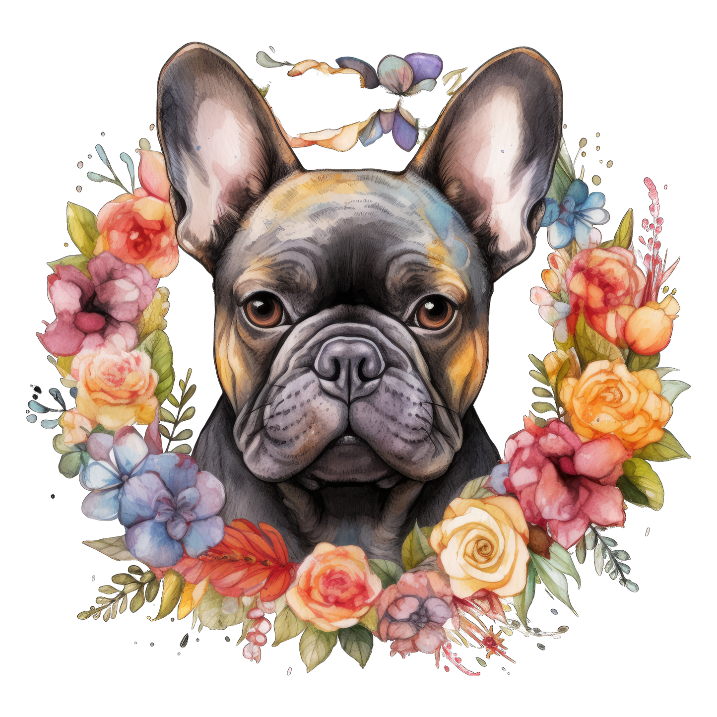 Französische Bulldogge Bügelbild Floral #12