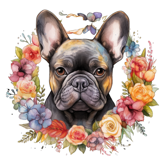 Französische Bulldogge Bügelbild Floral #12