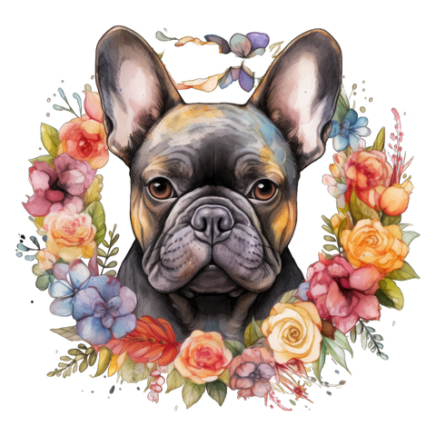 Französische Bulldogge Bügelbild Floral #12