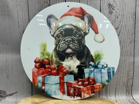 Französische Bulldogge Türschild / Dekoschild / Blechschild Weihnachten