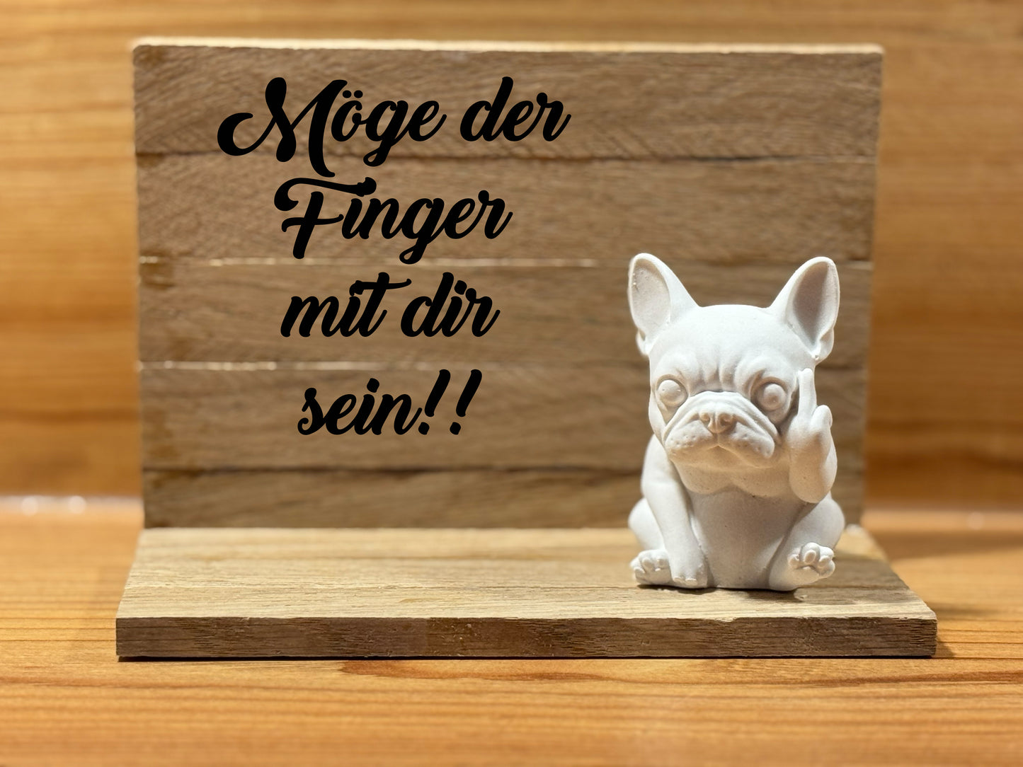 Französische Bulldogge Dekotablett / Holztablett - Mittelfinger